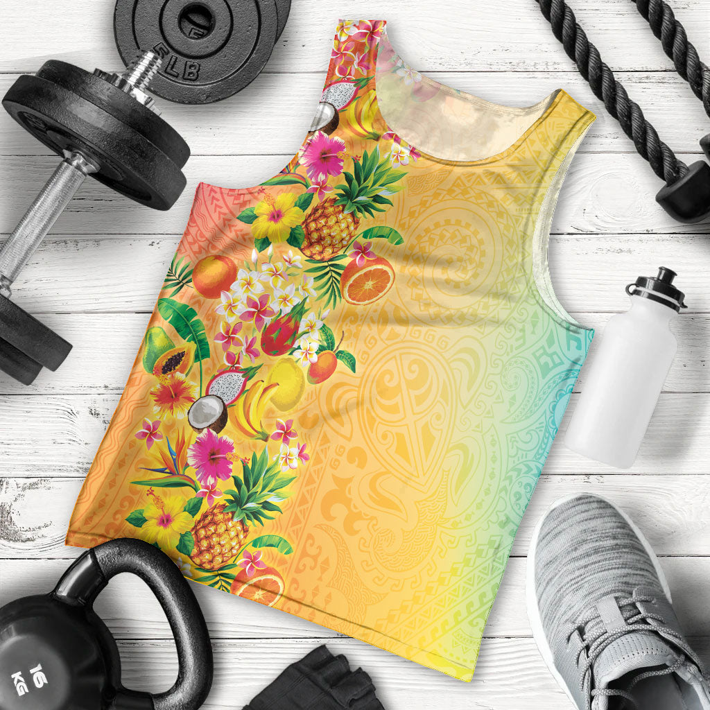 Hawaiian Tropical Fruits and Plants Men Tank Top Kakau Pattern Summer Vibe LT03 - Polynesian Pride
