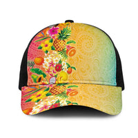 Hawaiian Tropical Fruits and Plants Mesh Trucker Cap Kakau Pattern Summer Vibe LT03 One Size Black Multicolor - Polynesian Pride