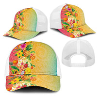 Hawaiian Tropical Fruits and Plants Mesh Trucker Cap Kakau Pattern Summer Vibe LT03 - Polynesian Pride
