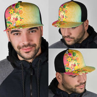 Hawaiian Tropical Fruits and Plants Mesh Trucker Cap Kakau Pattern Summer Vibe LT03 - Polynesian Pride