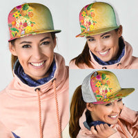 Hawaiian Tropical Fruits and Plants Mesh Trucker Cap Kakau Pattern Summer Vibe LT03 - Polynesian Pride