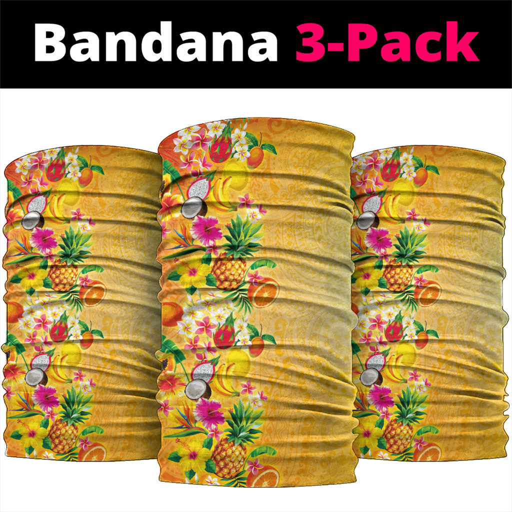 Hawaiian Tropical Fruits and Plants Neck Gaiter Kakau Pattern Summer Vibe LT03 package One Size: 25*50cm Multicolor - Polynesian Pride