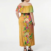 Hawaiian Tropical Fruits and Plants Off Shoulder Maxi Dress Kakau Pattern Summer Vibe LT03 - Polynesian Pride