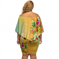 Hawaiian Tropical Fruits and Plants Off Shoulder Short Dress Kakau Pattern Summer Vibe LT03 - Polynesian Pride