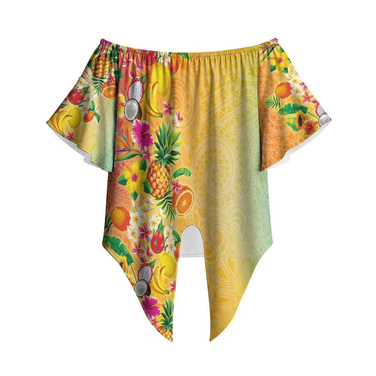 Hawaiian Tropical Fruits and Plants Off Shoulder Wrap Waist Top Kakau Pattern Summer Vibe LT03 Multicolor - Polynesian Pride