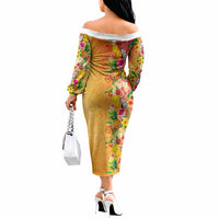 Hawaiian Tropical Fruits and Plants Off The Shoulder Long Sleeve Dress Kakau Pattern Summer Vibe LT03 - Polynesian Pride