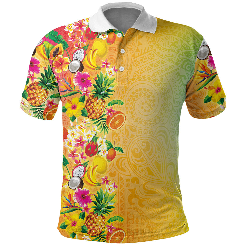 Hawaiian Tropical Fruits and Plants Polo Shirt Kakau Pattern Summer Vibe LT03 Multicolor - Polynesian Pride