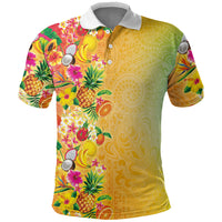 Hawaiian Tropical Fruits and Plants Polo Shirt Kakau Pattern Summer Vibe LT03 Multicolor - Polynesian Pride