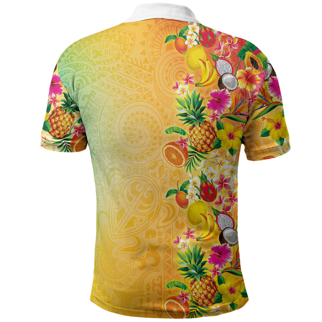 Hawaiian Tropical Fruits and Plants Polo Shirt Kakau Pattern Summer Vibe LT03 - Polynesian Pride