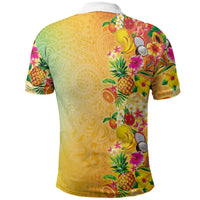Hawaiian Tropical Fruits and Plants Polo Shirt Kakau Pattern Summer Vibe LT03 - Polynesian Pride