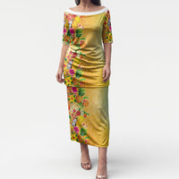 Hawaiian Tropical Fruits and Plants Puletasi Kakau Pattern Summer Vibe LT03 Long Dress Multicolor - Polynesian Pride