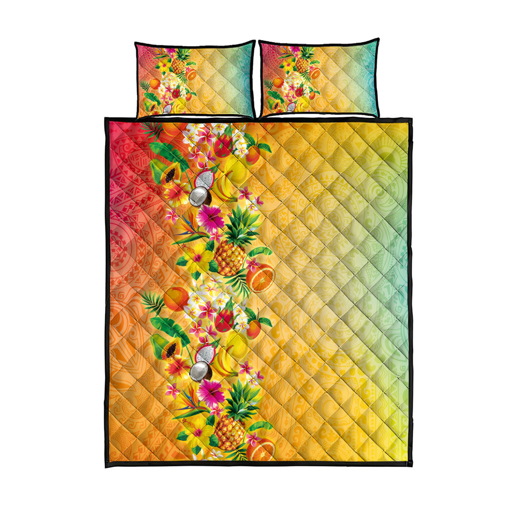 Hawaiian Tropical Fruits and Plants Quilt Bed Set Kakau Pattern Summer Vibe LT03 - Polynesian Pride