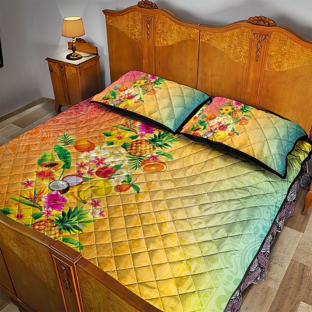 Hawaiian Tropical Fruits and Plants Quilt Bed Set Kakau Pattern Summer Vibe LT03 - Polynesian Pride