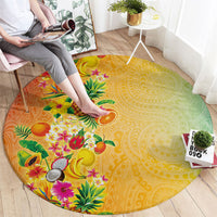 Hawaiian Tropical Fruits and Plants Round Carpet Kakau Pattern Summer Vibe LT03 - Polynesian Pride