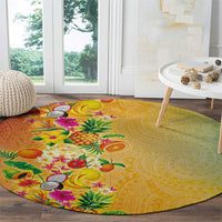 Hawaiian Tropical Fruits and Plants Round Carpet Kakau Pattern Summer Vibe LT03 - Polynesian Pride
