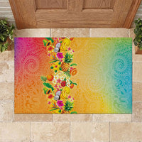 Hawaiian Tropical Fruits and Plants Rubber Doormat Kakau Pattern Summer Vibe LT03 Multicolor - Polynesian Pride