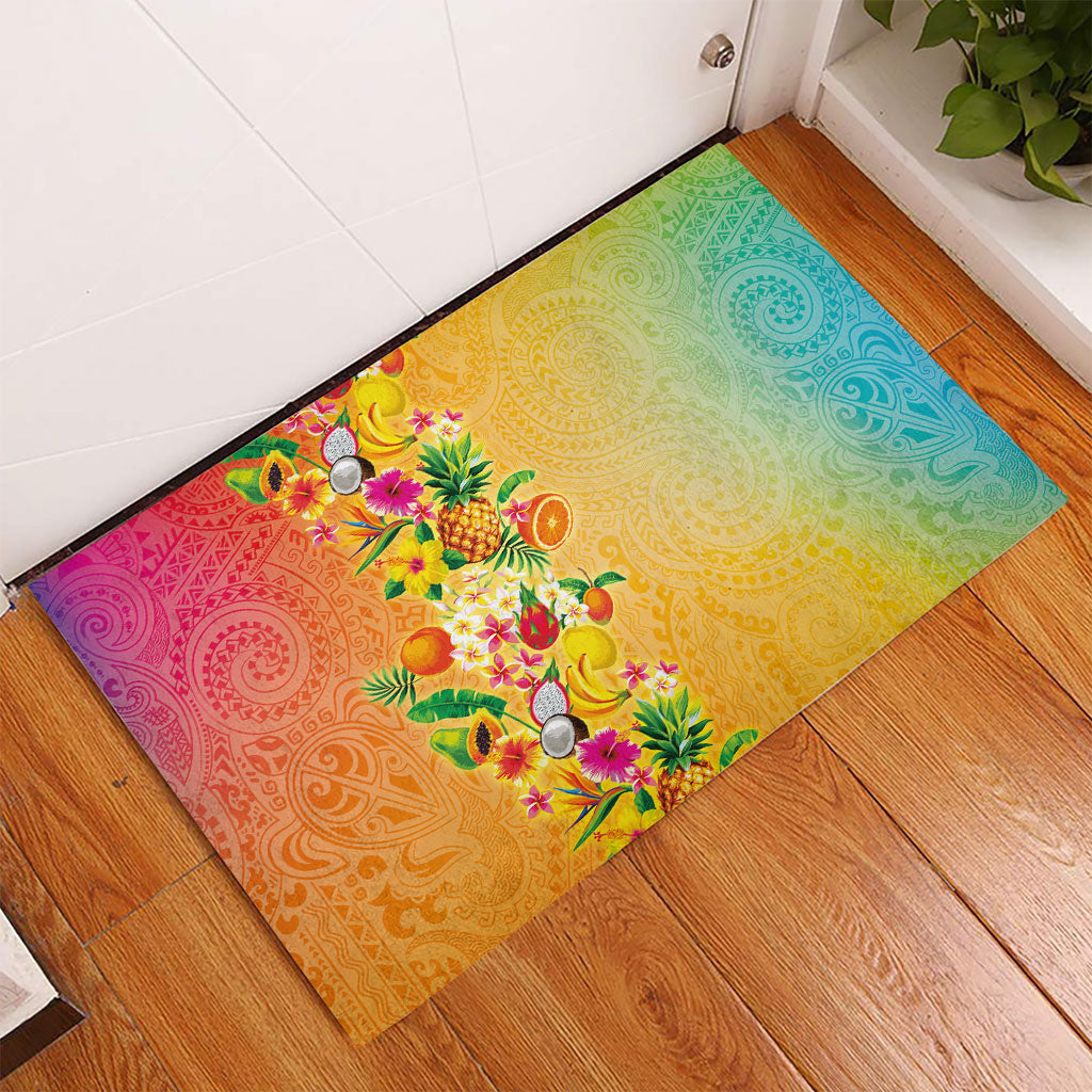 Hawaiian Tropical Fruits and Plants Rubber Doormat Kakau Pattern Summer Vibe LT03 - Polynesian Pride