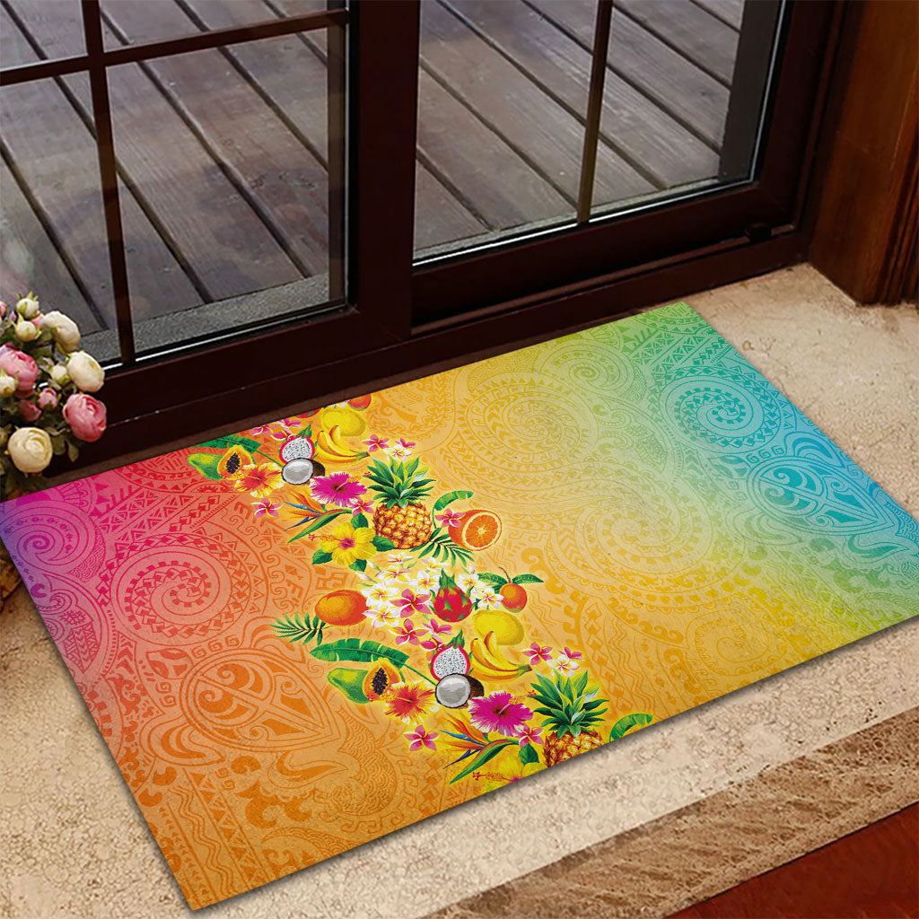 Hawaiian Tropical Fruits and Plants Rubber Doormat Kakau Pattern Summer Vibe LT03 - Polynesian Pride