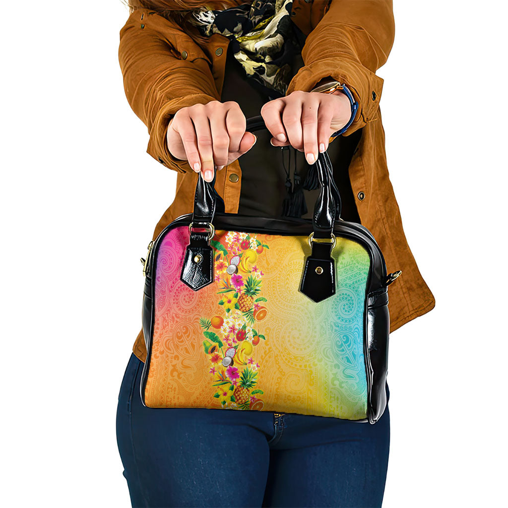 Hawaiian Tropical Fruits and Plants Shoulder Handbag Kakau Pattern Summer Vibe LT03 One Size Multicolor - Polynesian Pride