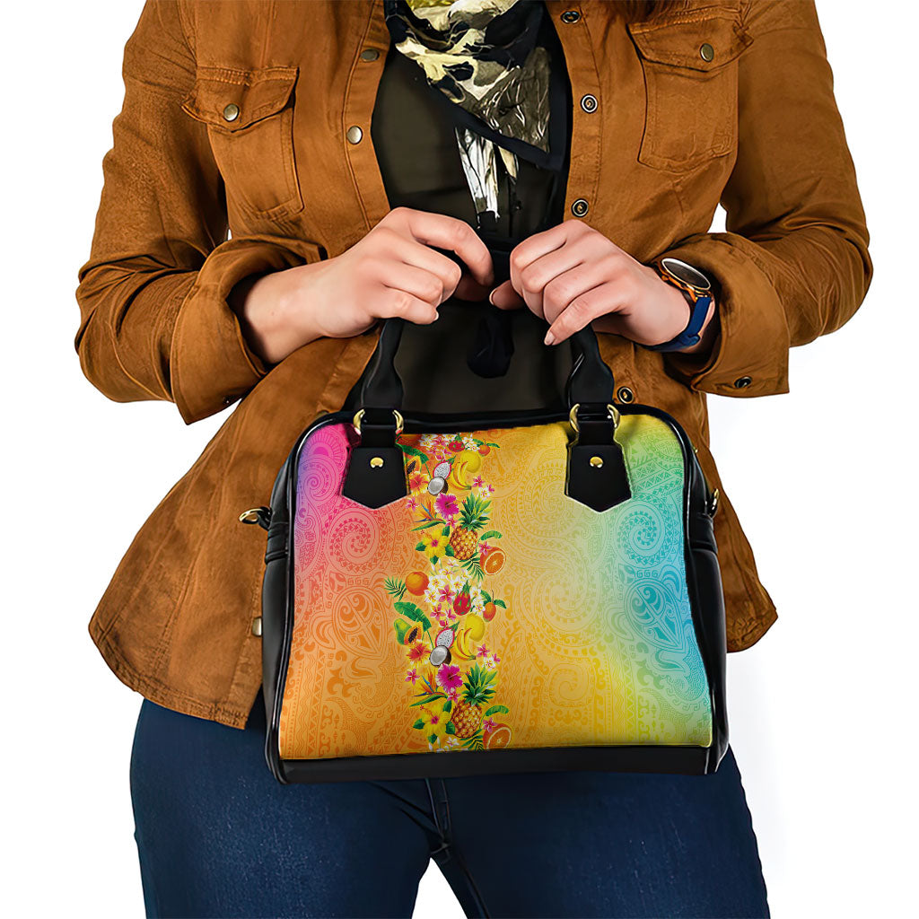 Hawaiian Tropical Fruits and Plants Shoulder Handbag Kakau Pattern Summer Vibe LT03 - Polynesian Pride