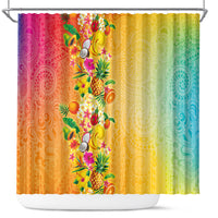 Hawaiian Tropical Fruits and Plants Shower Curtain Kakau Pattern Summer Vibe LT03 Multicolor - Polynesian Pride