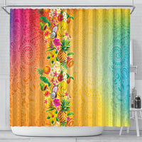 Hawaiian Tropical Fruits and Plants Shower Curtain Kakau Pattern Summer Vibe LT03 - Polynesian Pride
