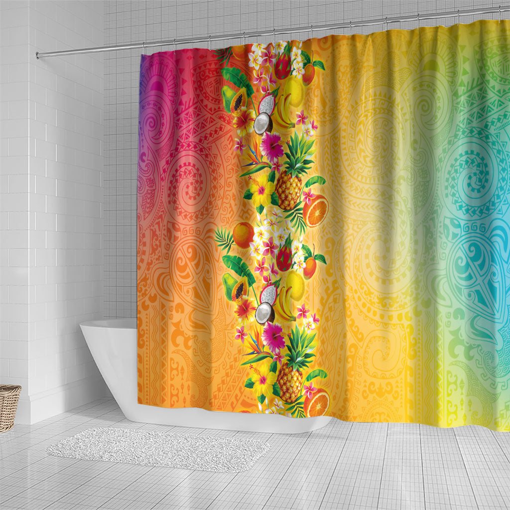Hawaiian Tropical Fruits and Plants Shower Curtain Kakau Pattern Summer Vibe LT03 - Polynesian Pride