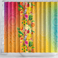 Hawaiian Tropical Fruits and Plants Shower Curtain Kakau Pattern Summer Vibe LT03 - Polynesian Pride
