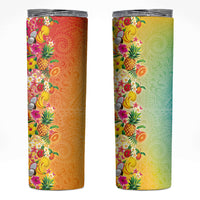 Hawaiian Tropical Fruits and Plants Skinny Tumbler Kakau Pattern Summer Vibe LT03 Multicolor - Polynesian Pride