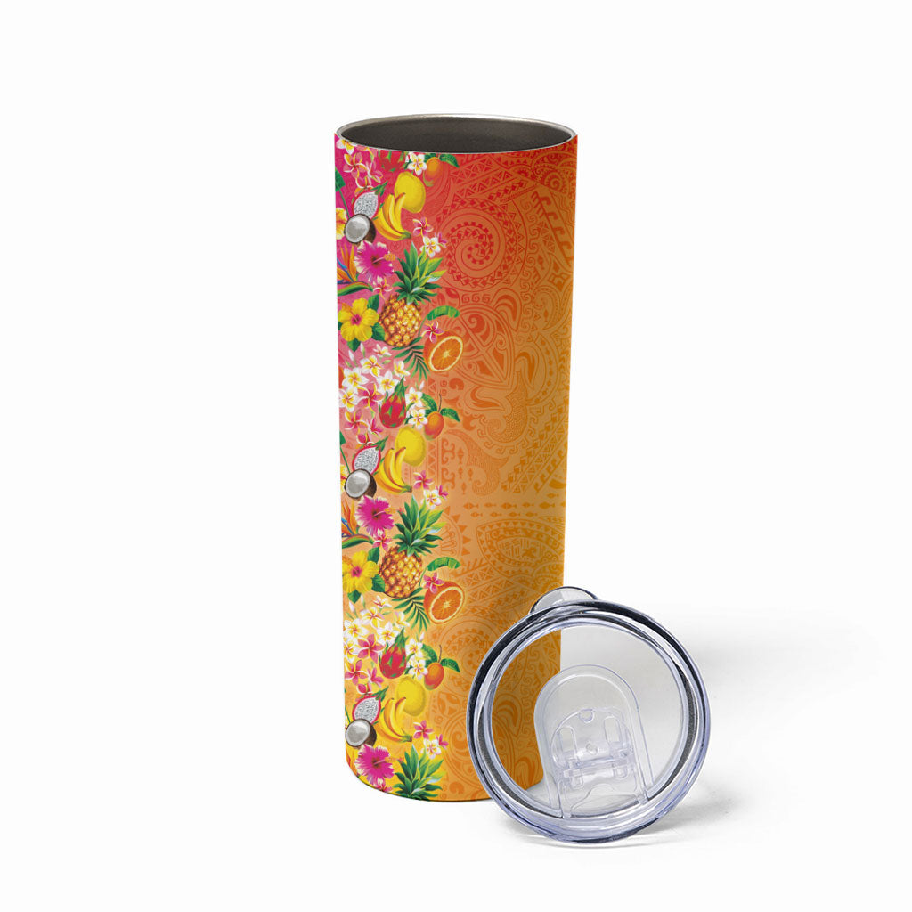 Hawaiian Tropical Fruits and Plants Skinny Tumbler Kakau Pattern Summer Vibe LT03 - Polynesian Pride