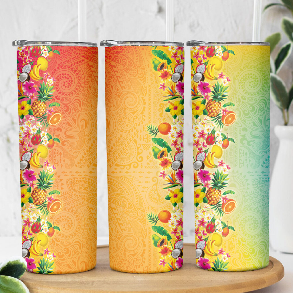 Hawaiian Tropical Fruits and Plants Skinny Tumbler Kakau Pattern Summer Vibe LT03 - Polynesian Pride