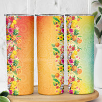 Hawaiian Tropical Fruits and Plants Skinny Tumbler Kakau Pattern Summer Vibe LT03 - Polynesian Pride