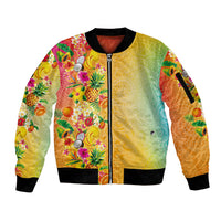 Hawaiian Tropical Fruits and Plants Sleeve Zip Bomber Jacket Kakau Pattern Summer Vibe LT03 Unisex Multicolor - Polynesian Pride