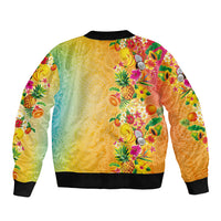 Hawaiian Tropical Fruits and Plants Sleeve Zip Bomber Jacket Kakau Pattern Summer Vibe LT03 - Polynesian Pride
