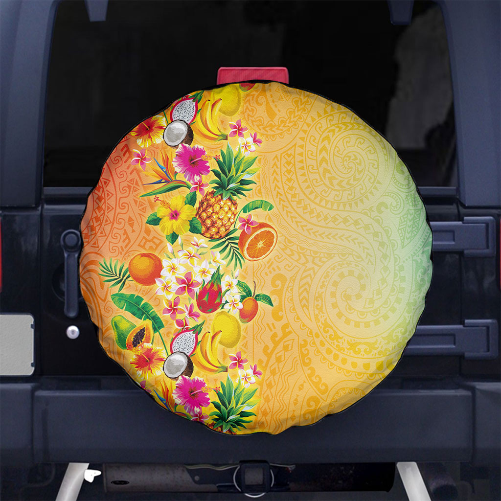Hawaiian Tropical Fruits and Plants Spare Tire Cover Kakau Pattern Summer Vibe LT03 No hole Multicolor - Polynesian Pride