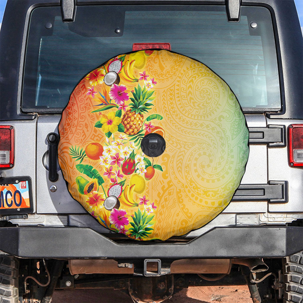 Hawaiian Tropical Fruits and Plants Spare Tire Cover Kakau Pattern Summer Vibe LT03 Multicolor - Polynesian Pride