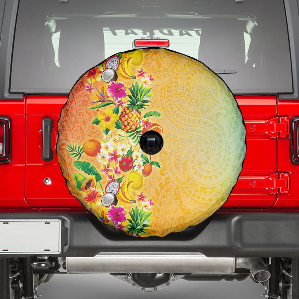 Hawaiian Tropical Fruits and Plants Spare Tire Cover Kakau Pattern Summer Vibe LT03 - Polynesian Pride