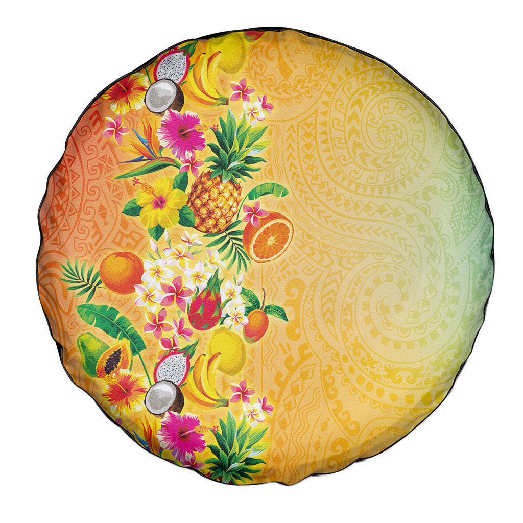 Hawaiian Tropical Fruits and Plants Spare Tire Cover Kakau Pattern Summer Vibe LT03 - Polynesian Pride