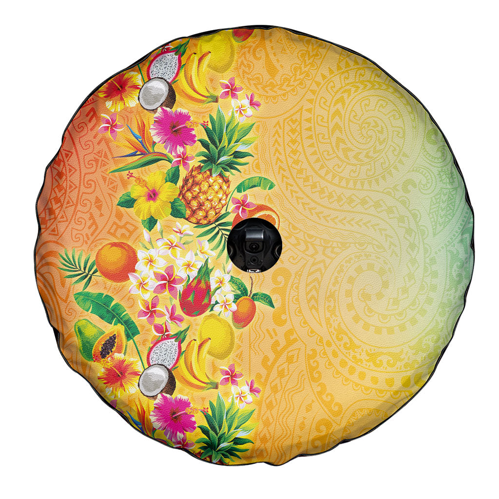 Hawaiian Tropical Fruits and Plants Spare Tire Cover Kakau Pattern Summer Vibe LT03 - Polynesian Pride