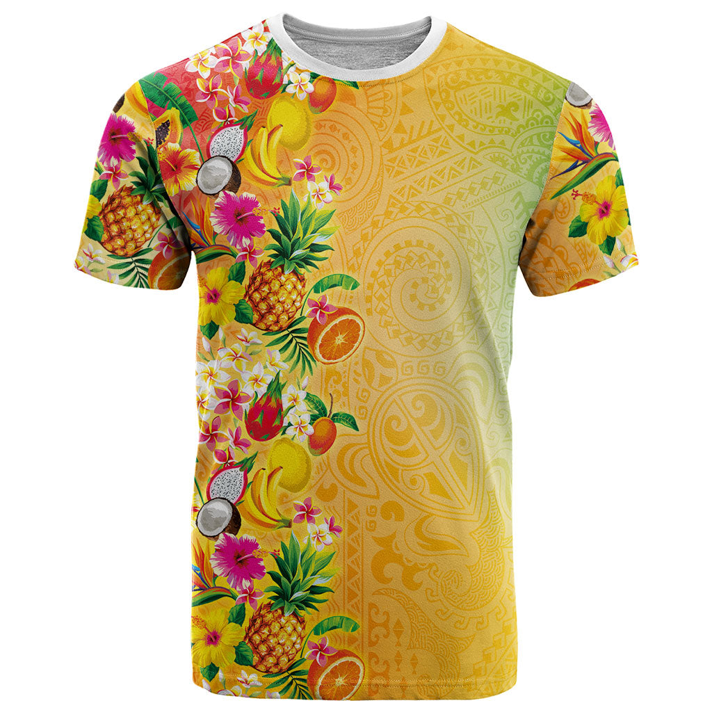 Hawaiian Tropical Fruits and Plants T Shirt Kakau Pattern Summer Vibe LT03 Multicolor - Polynesian Pride