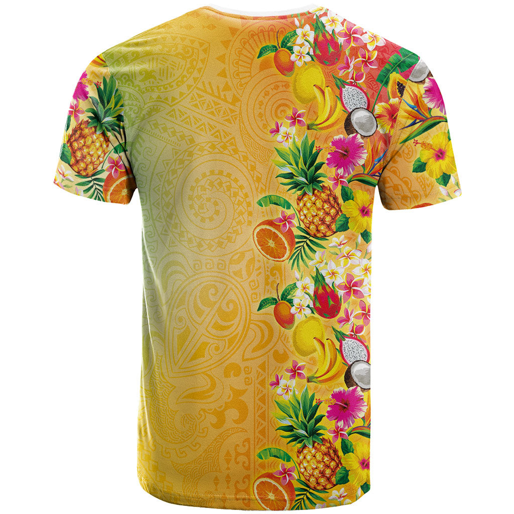Hawaiian Tropical Fruits and Plants T Shirt Kakau Pattern Summer Vibe LT03 - Polynesian Pride