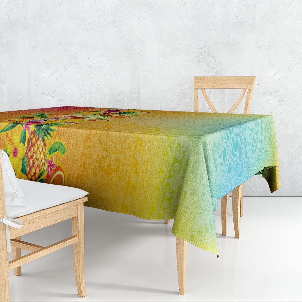 Hawaiian Tropical Fruits and Plants Tablecloth Kakau Pattern Summer Vibe LT03 - Polynesian Pride