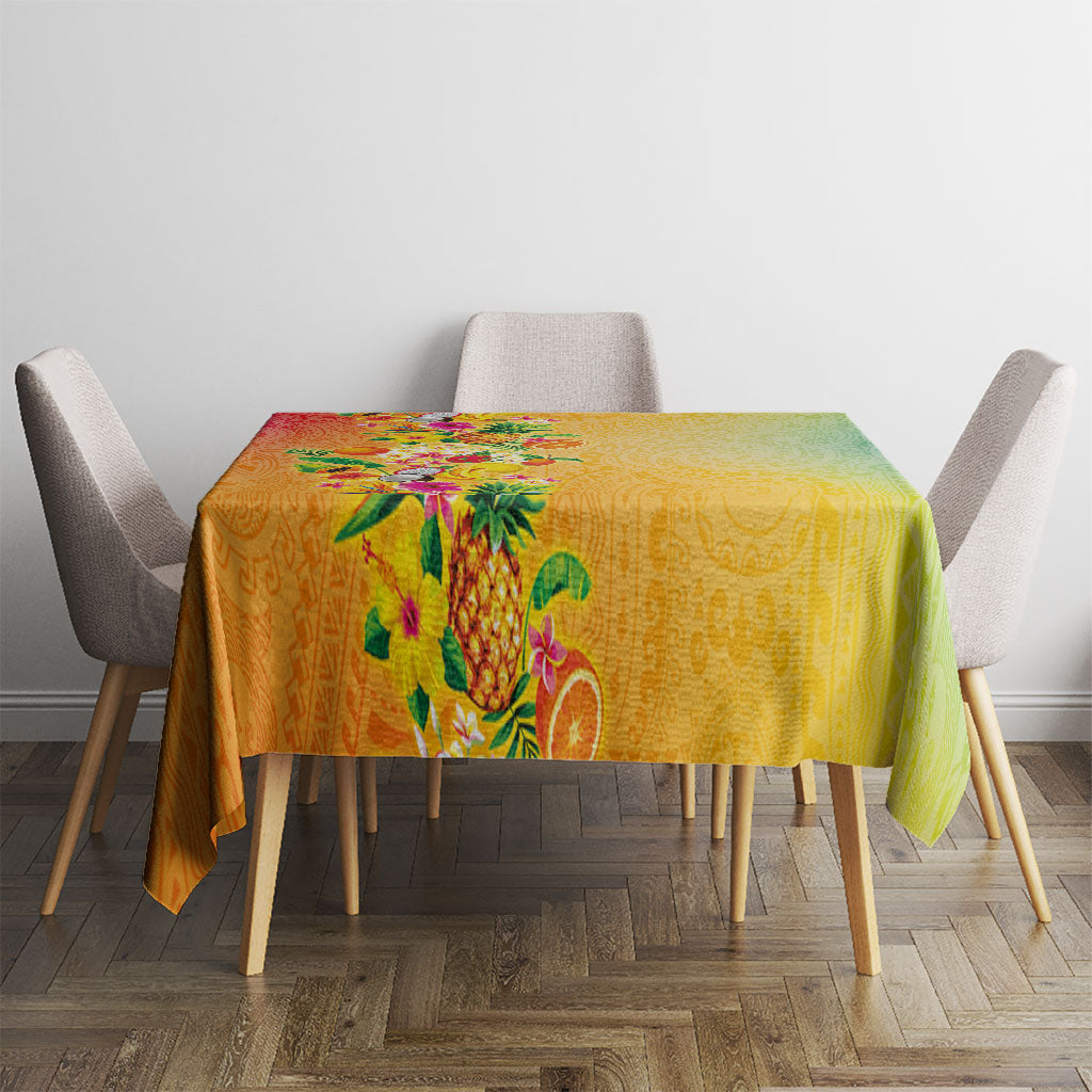 Hawaiian Tropical Fruits and Plants Tablecloth Kakau Pattern Summer Vibe LT03 - Polynesian Pride