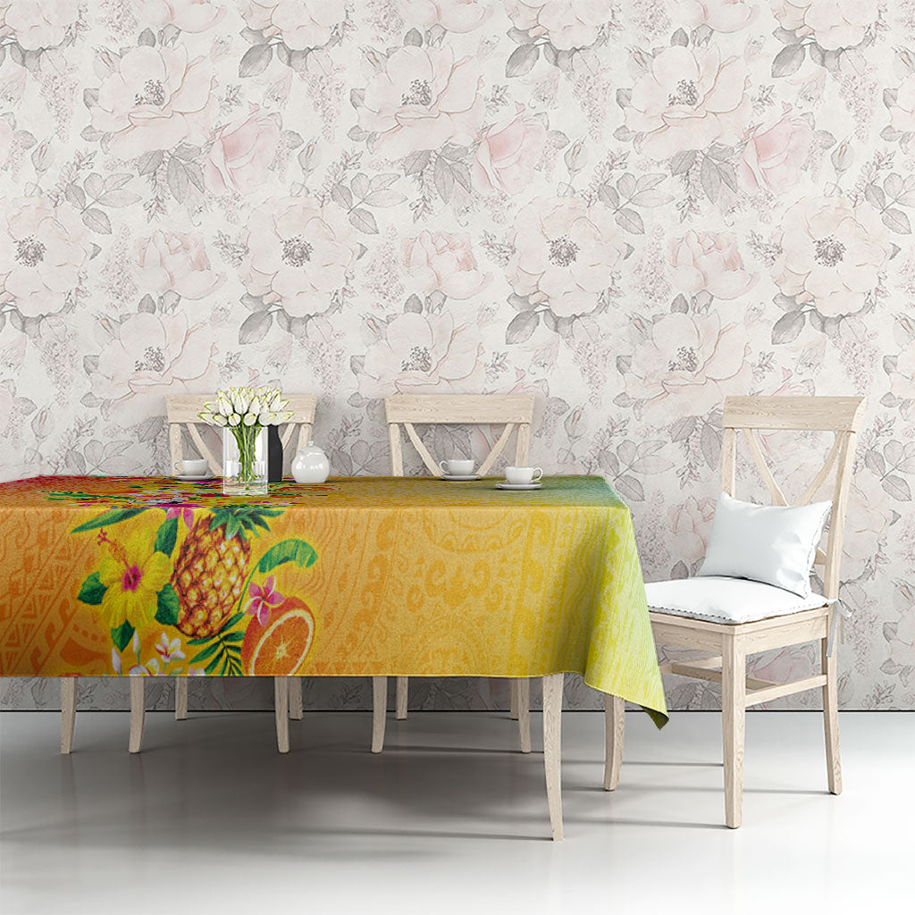 Hawaiian Tropical Fruits and Plants Tablecloth Kakau Pattern Summer Vibe LT03 - Polynesian Pride