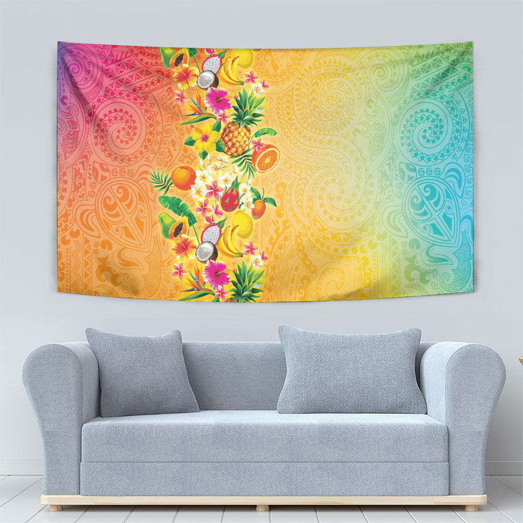 Hawaiian Tropical Fruits and Plants Tapestry Kakau Pattern Summer Vibe LT03 - Polynesian Pride