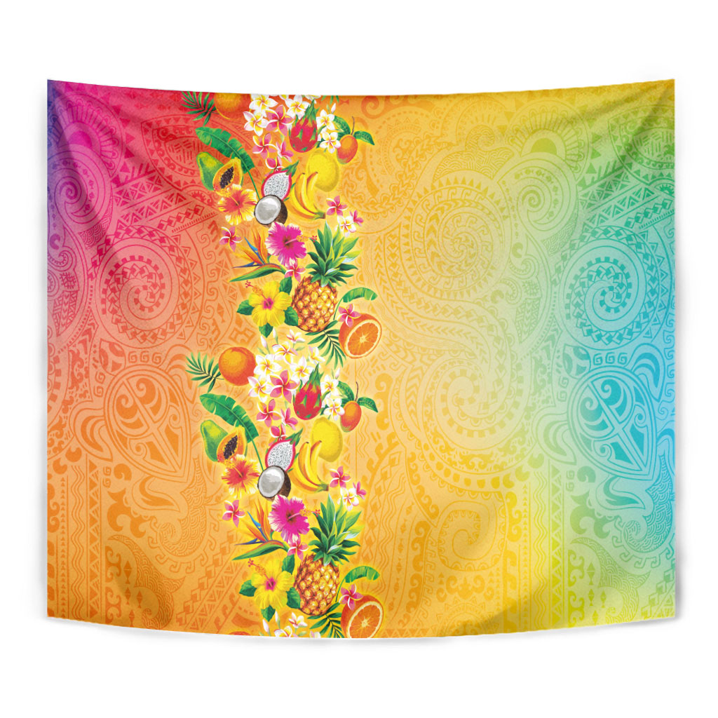 Hawaiian Tropical Fruits and Plants Tapestry Kakau Pattern Summer Vibe LT03 - Polynesian Pride