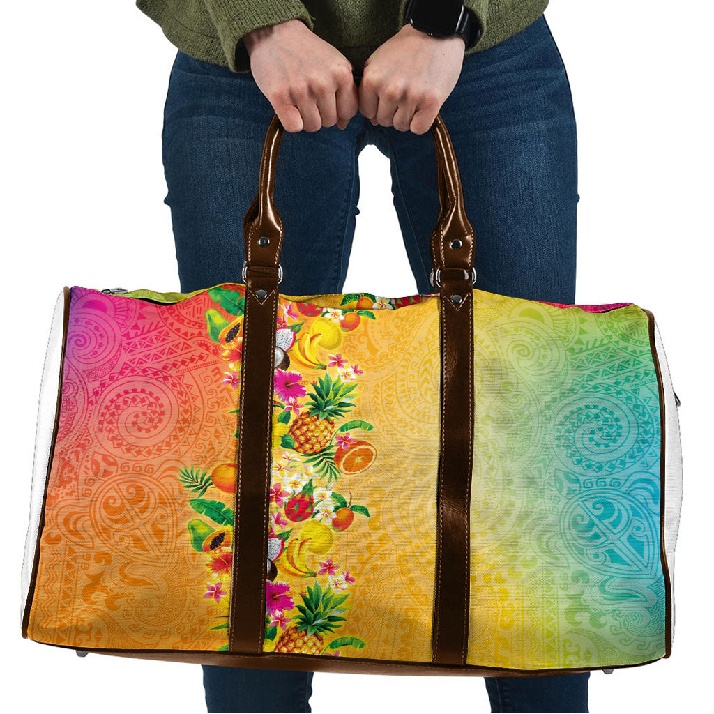 Hawaiian Tropical Fruits and Plants Travel Bag Kakau Pattern Summer Vibe LT03 Multicolor - Polynesian Pride