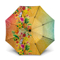 Hawaiian Tropical Fruits and Plants Umbrella Kakau Pattern Summer Vibe LT03 One Size Folded 11.42 inch Opened Diameter 37.4 inch Multicolor - Polynesian Pride