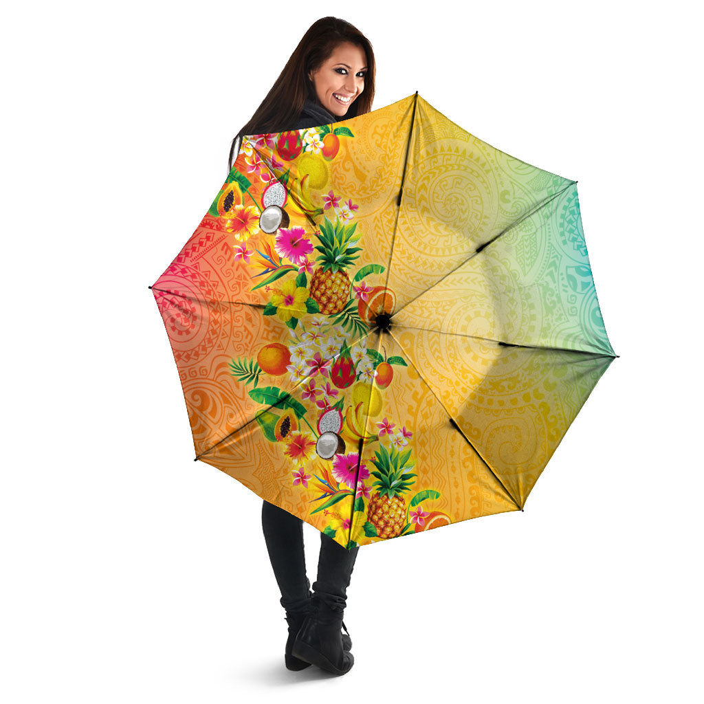 Hawaiian Tropical Fruits and Plants Umbrella Kakau Pattern Summer Vibe LT03 - Polynesian Pride