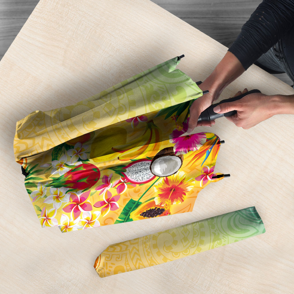 Hawaiian Tropical Fruits and Plants Umbrella Kakau Pattern Summer Vibe LT03 - Polynesian Pride